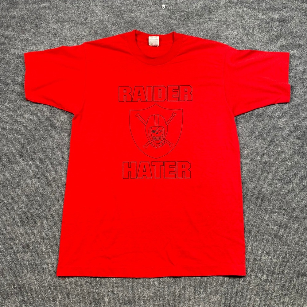 Vintage Fruit of the Loom Raider Hater Graphic T-Shirt Red Mens‎ Large 90s Tee